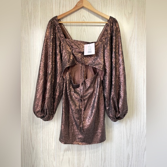 Showpo KAT LONG SLEEVE BODYCON MINI DRESS IN CHOCOLATE SEQUIN Size 2 NWT - Picture 7 of 7